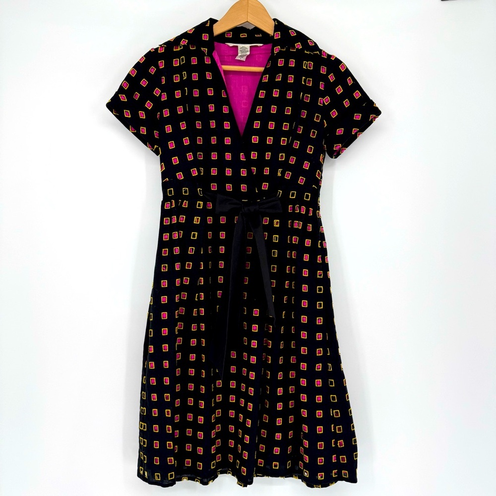 Diane Von Furstenberg Bundette Cotton Linen Dress Size 2 Black Pink Cut Out‎